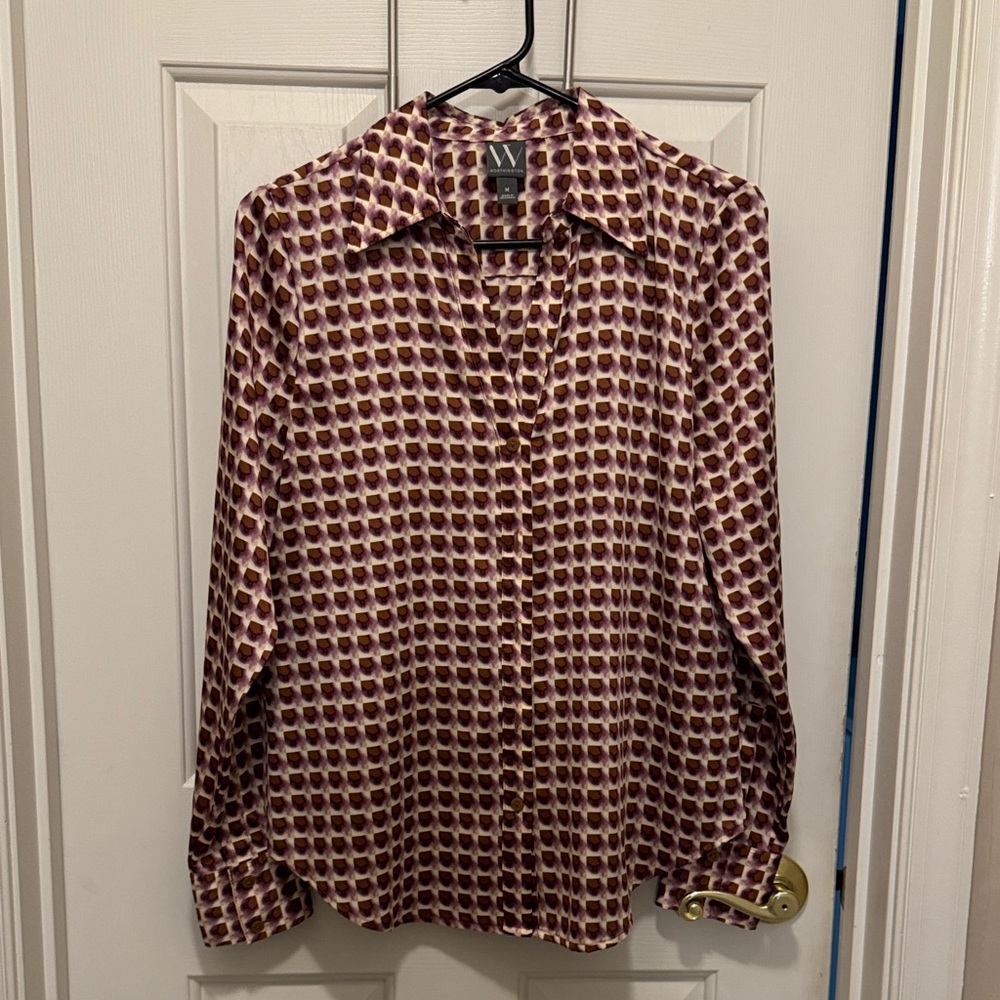 Worthington Purple, Cream and Brown Patterned Blouse